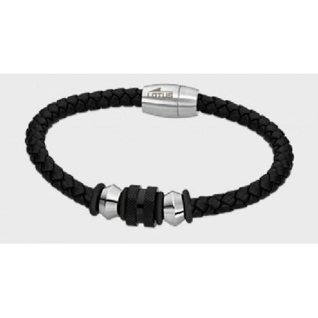 Pulsera Lotus Style acero y cuero unisex