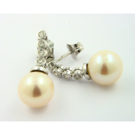 Pendientes oro blanco 750 con brillantes y perla