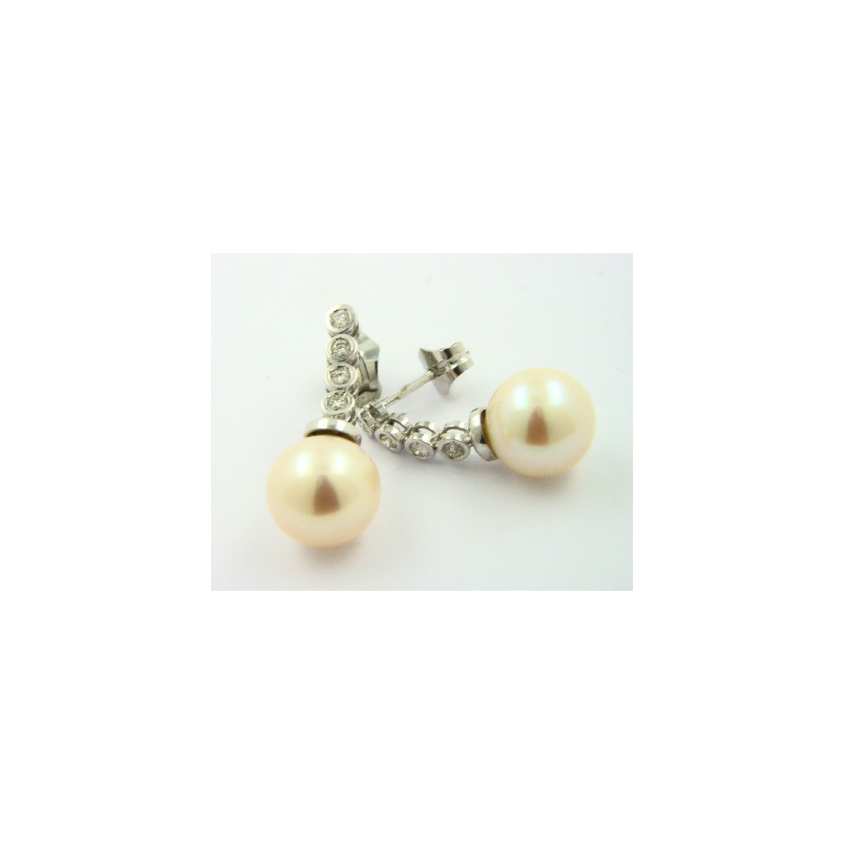 Pendientes oro blanco 750 con brillantes y perla