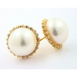 Pendientes oro 750 con circonitas y perlas