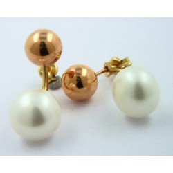 Pendientes oro rosa 750 doble con perla