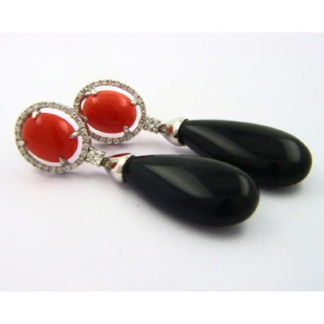 Pendientes oro blanco 750 con brillantes y coral