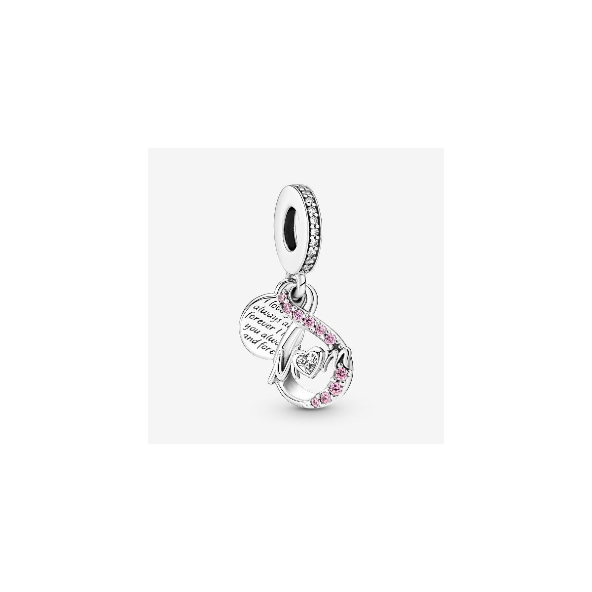 Charm Pandora plata 925 Colgante Doble Mamá Infinito Pavé