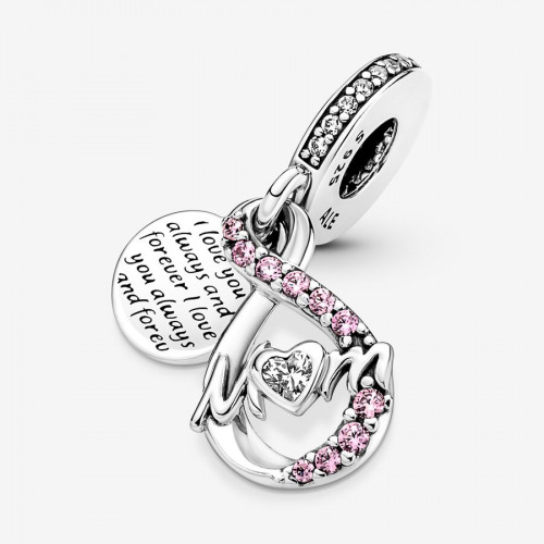 Charm Pandora plata 925 Colgante Doble Mamá Infinito Pavé