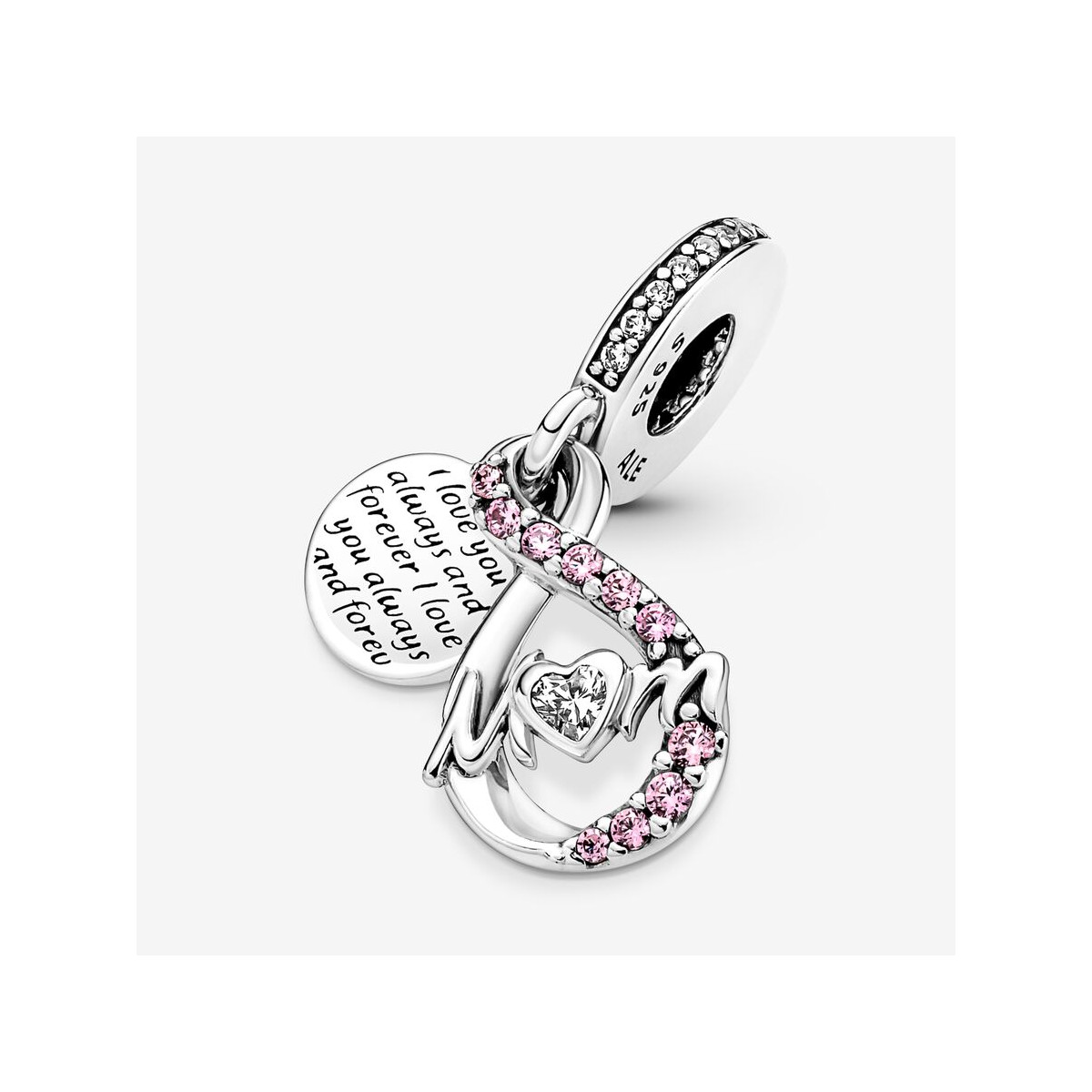 Charm Pandora plata 925 Colgante Doble Mamá Infinito Pavé