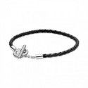 Pulsera Pandora Moments plata 925 y Cuero Trenzado con Cierre en forma de T de 19cm