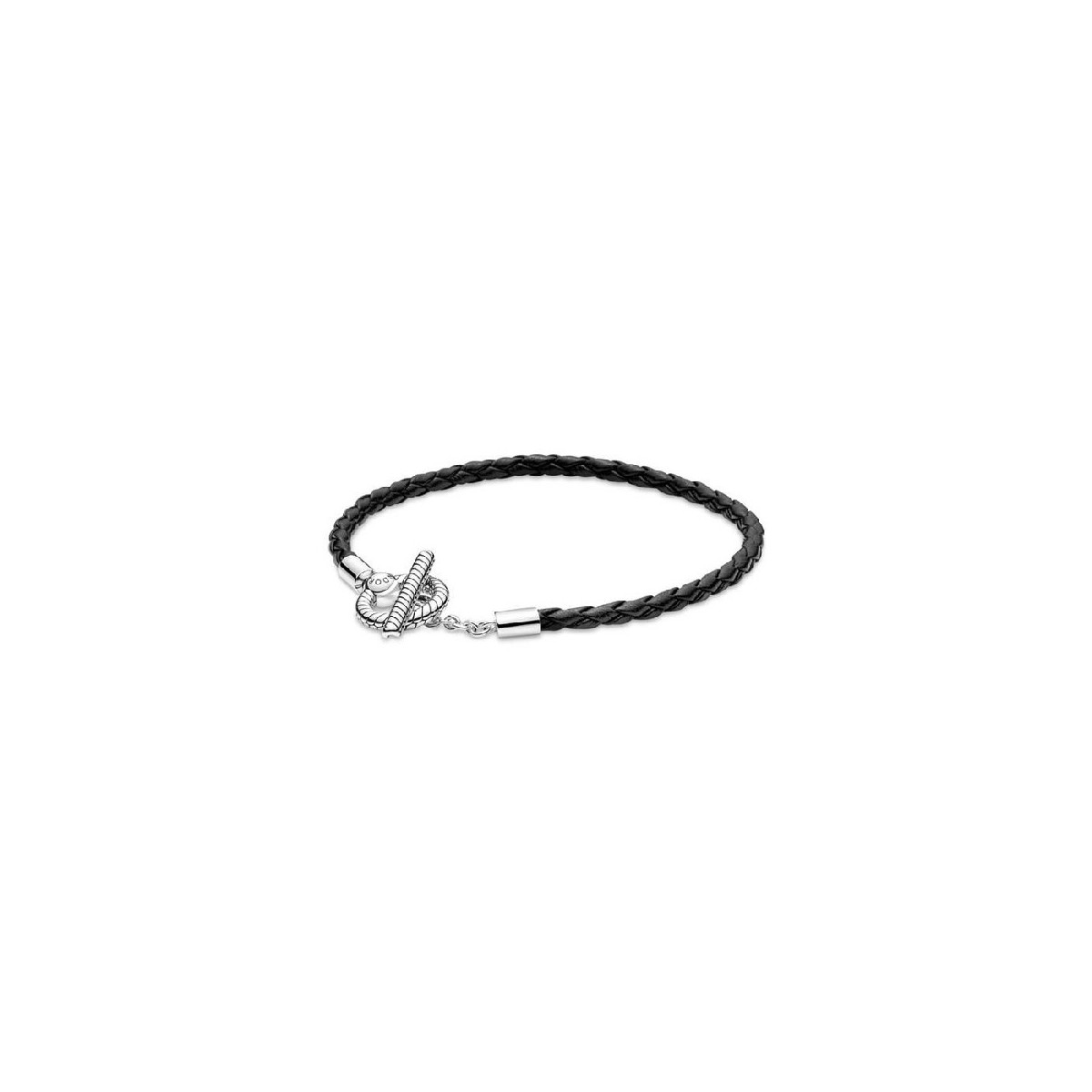 Pulsera Pandora Moments plata 925 y Cuero Trenzado con Cierre en forma de T de 19cm