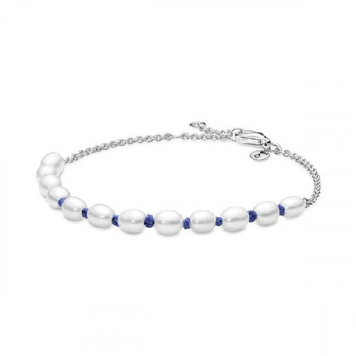 Pulsera Pandora plata 925 Cordón Azul con Perlas Cultivadas de Agua Dulce 18cm