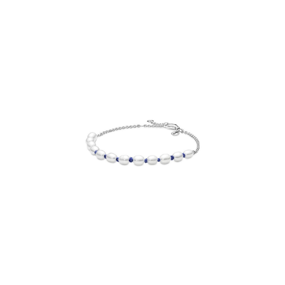 Pulsera Pandora plata 925 Cordón Azul con Perlas Cultivadas de Agua Dulce 18cm