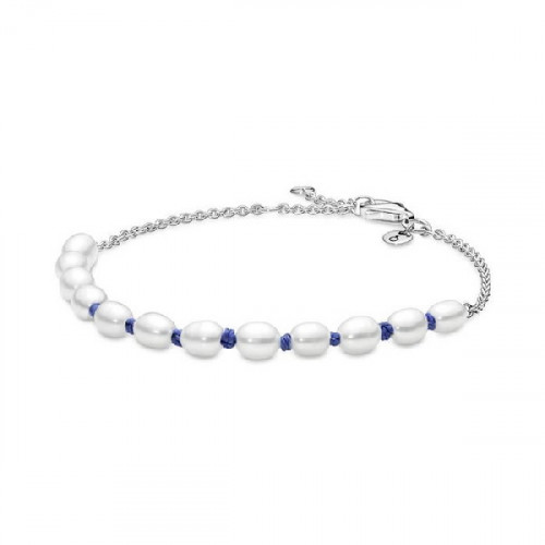 Pulsera Pandora plata 925 Cordón Azul con Perlas Cultivadas de Agua Dulce 20cm