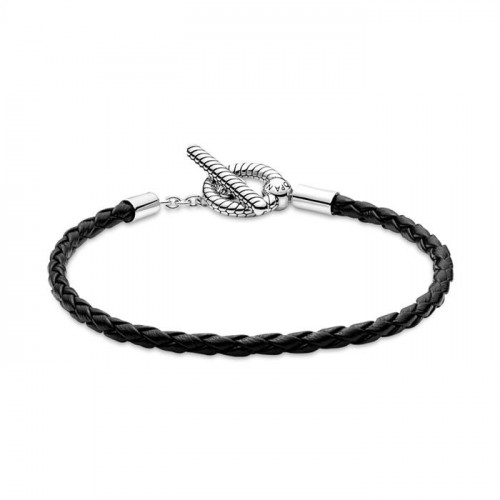 Pulsera Pandora Moments plata 925 y Cuero Trenzado con Cierre en forma de T de 19cm