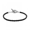 Pulsera Pandora Moments plata 925 y Cuero Trenzado con Cierre en forma de T de 19cm