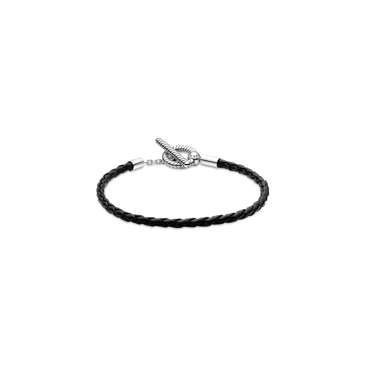 Pulsera Pandora Moments plata 925 y Cuero Trenzado con Cierre en forma de T de 19cm