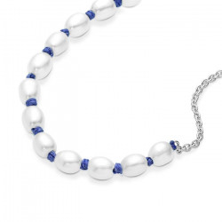 Pulsera Pandora plata 925 Cordón Azul con Perlas Cultivadas de Agua Dulce 18cm