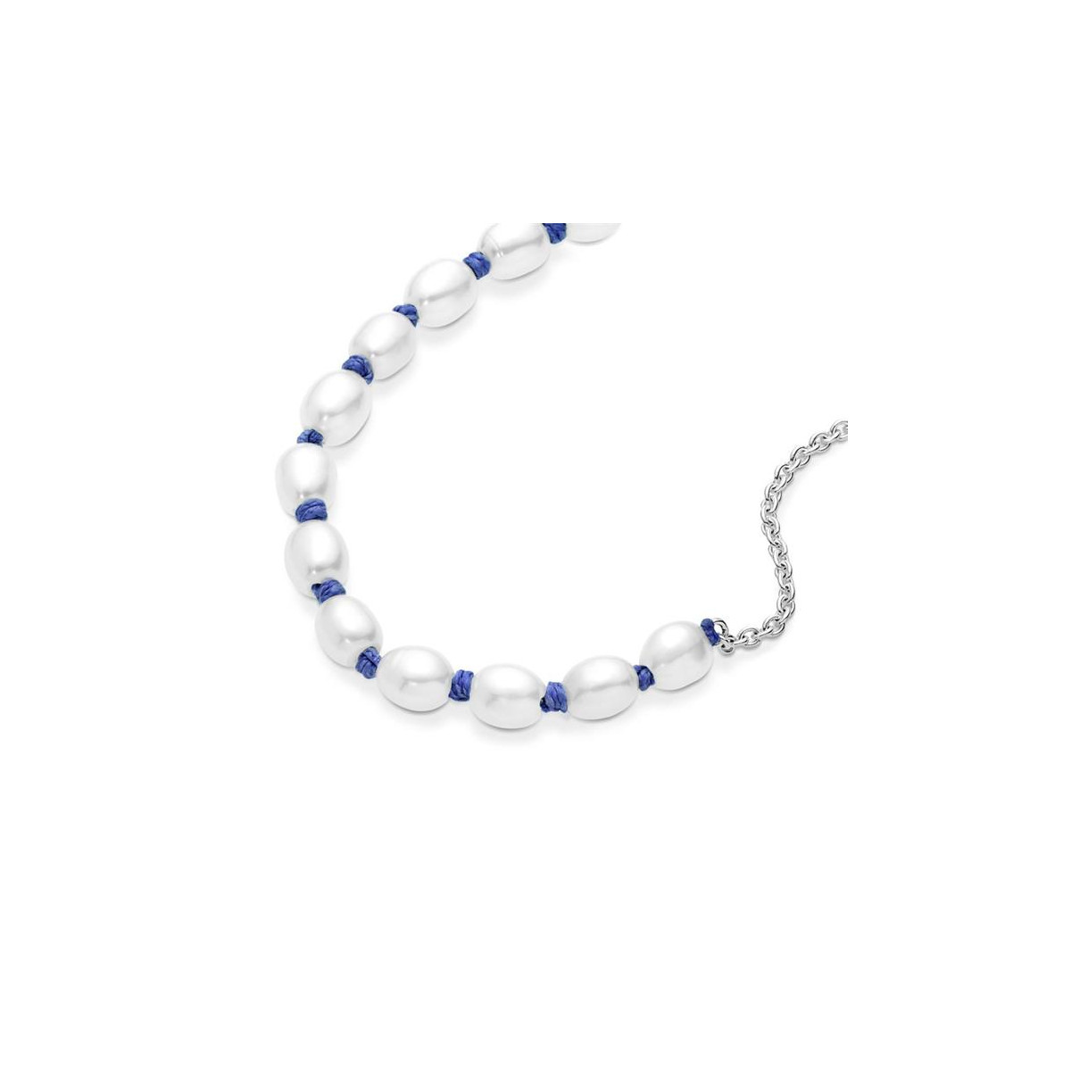 Pulsera Pandora plata 925 Cordón Azul con Perlas Cultivadas de Agua Dulce 18cm