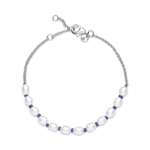 Pulsera Pandora plata 925 Cordón Azul con Perlas Cultivadas de Agua Dulce 18cm