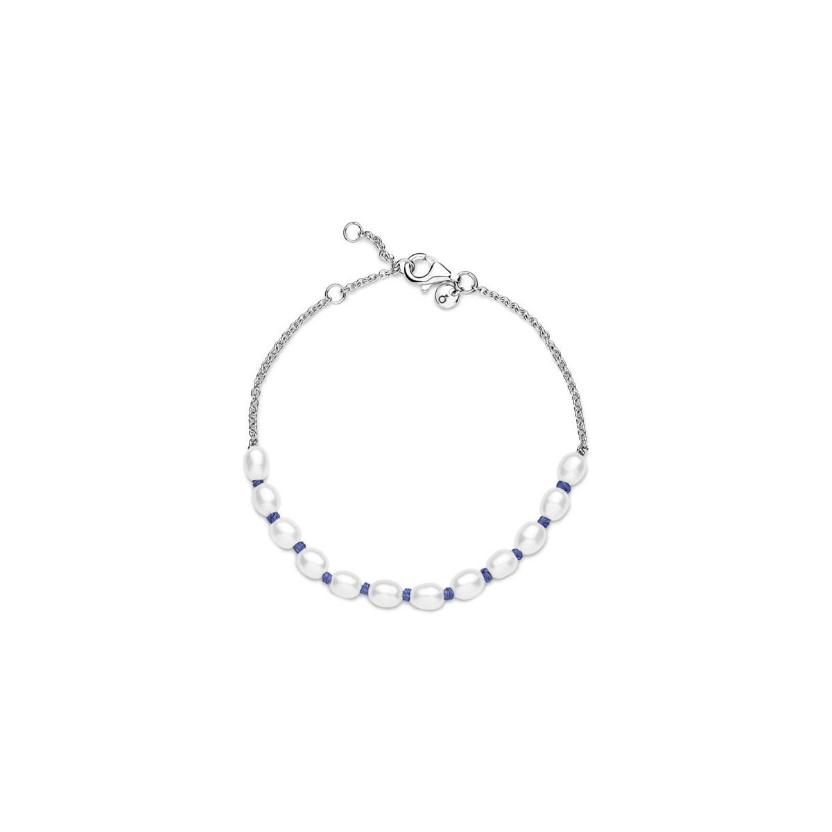 Pulsera Pandora plata 925 Cordón Azul con Perlas Cultivadas de Agua Dulce 18cm