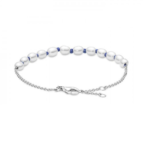 Pulsera Pandora plata 925 Cordón Azul con Perlas Cultivadas de Agua Dulce 18cm