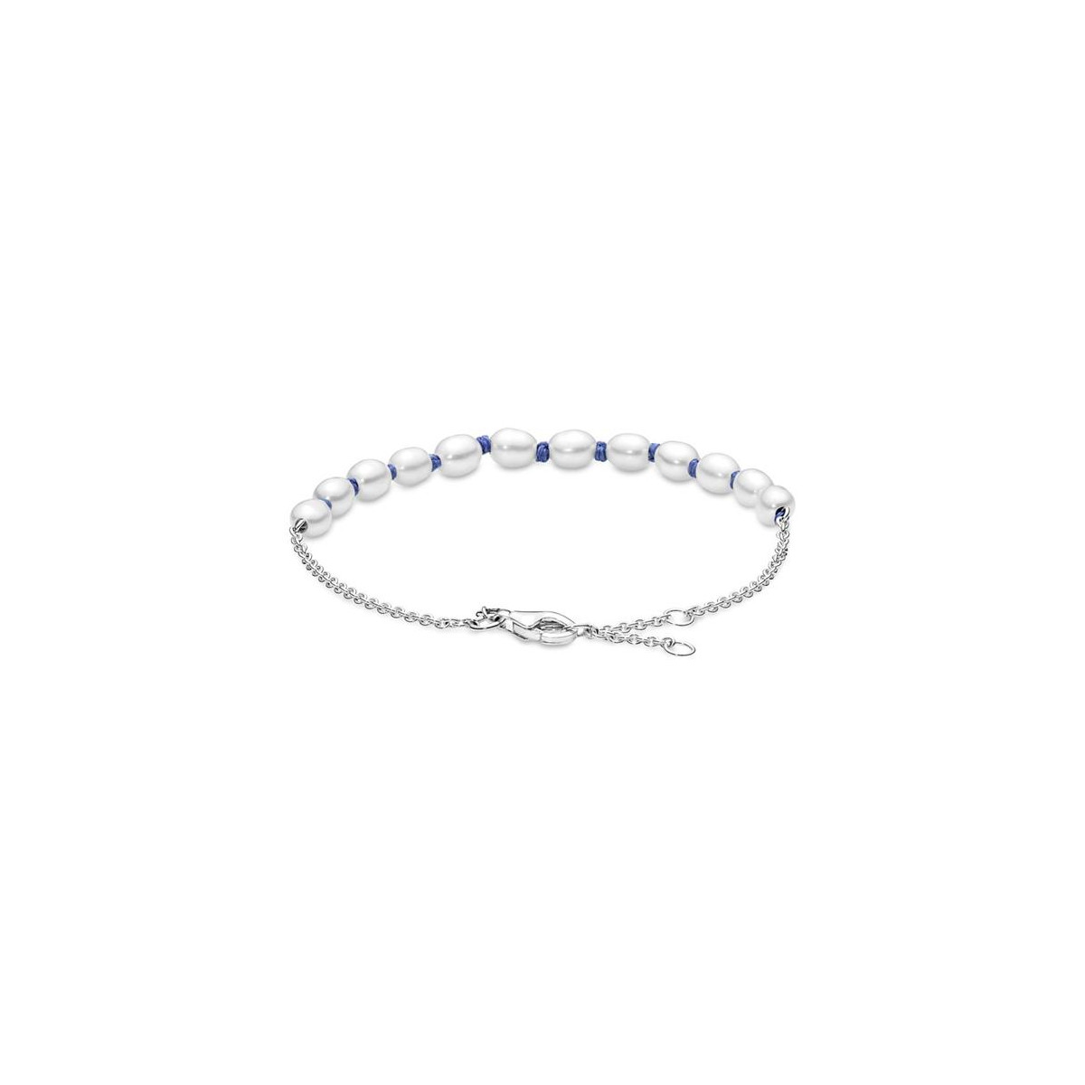 Pulsera Pandora plata 925 Cordón Azul con Perlas Cultivadas de Agua Dulce 18cm