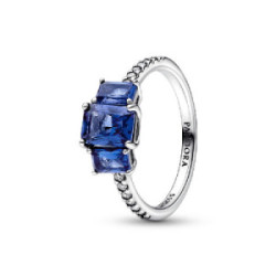 Anillo Pandora plata 925 Brillante Tres Gemas Azules Rectangulares talla 54