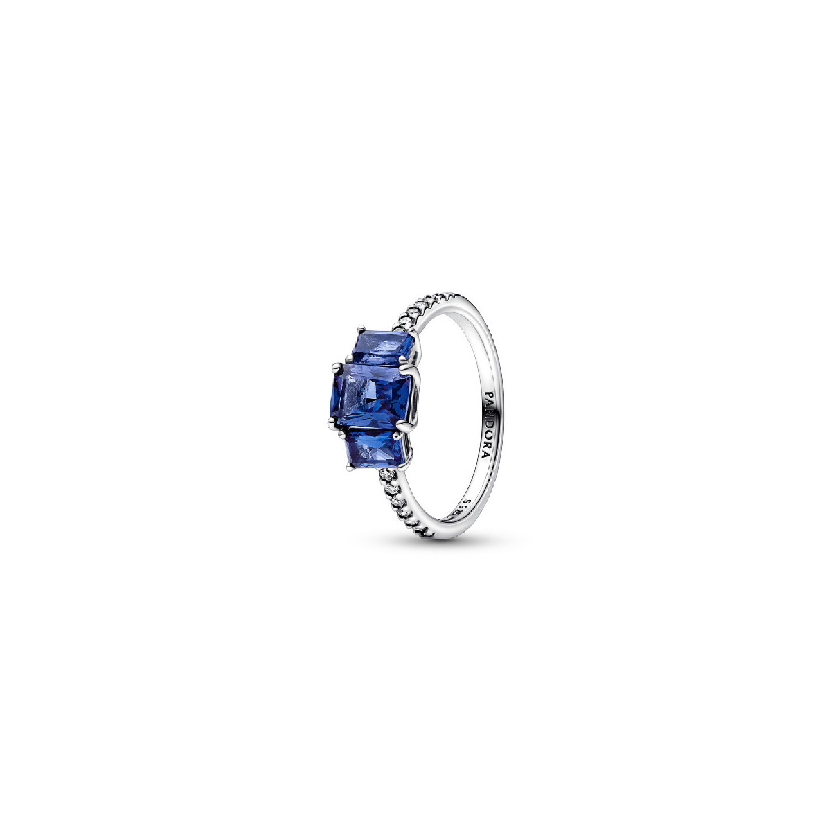Anillo Pandora plata 925 Brillante Tres Gemas Azules Rectangulares talla 54