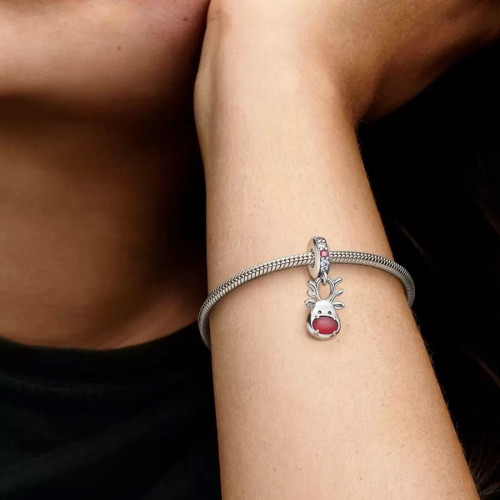 Abalorio Pandora plata 925 colgante de Murano Reno de la Nariz Roja