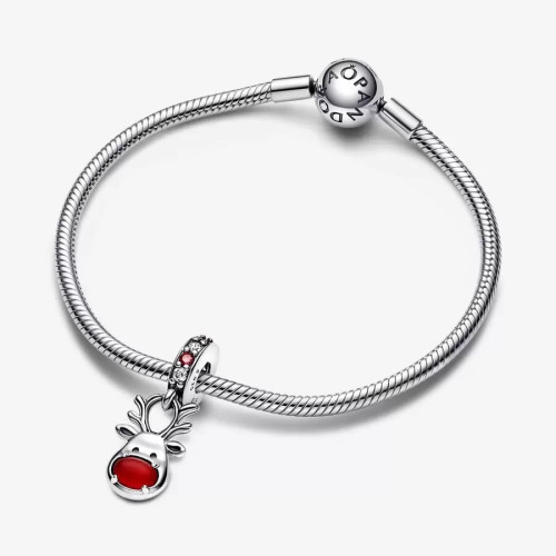 Abalorio Pandora plata 925 colgante de Murano Reno de la Nariz Roja