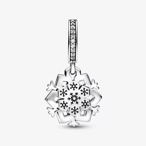 Abalorio Pandora plata 925 Colgante Doble Copo de Nieve Brillante