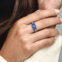 Anillo Pandora plata 925 Brillante Tres Gemas Azules Rectangulares talla 54