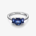 Anillo Pandora plata 925 Brillante Tres Gemas Azules Rectangulares talla 54