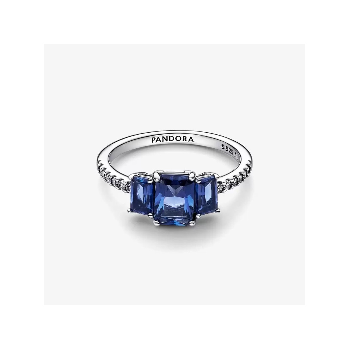Anillo Pandora plata 925 Brillante Tres Gemas Azules Rectangulares talla 54