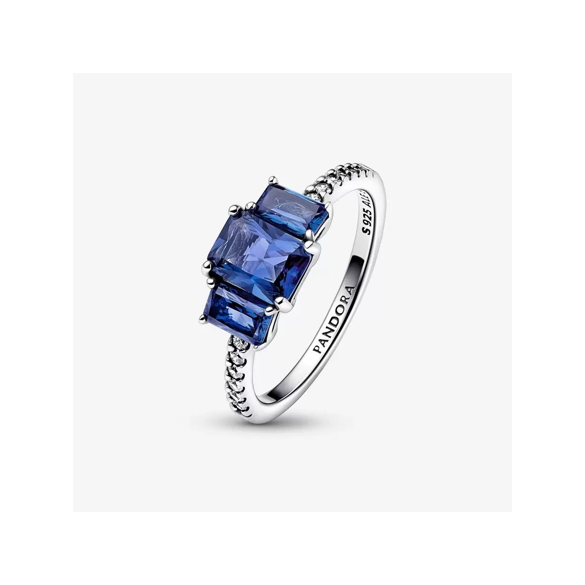 Anillo Pandora plata 925 Brillante Tres Gemas Azules Rectangulares talla 54