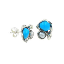 Pendientes La Perionda plata 925 perla y turquesa AJ-0752T/PE