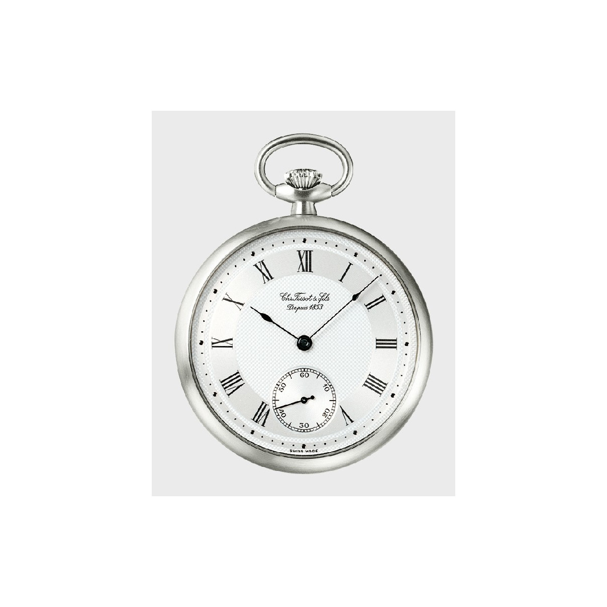 ⇨ Reloj Tissot de bolsillo en plata y mecanismo de cuerda, T83145213.