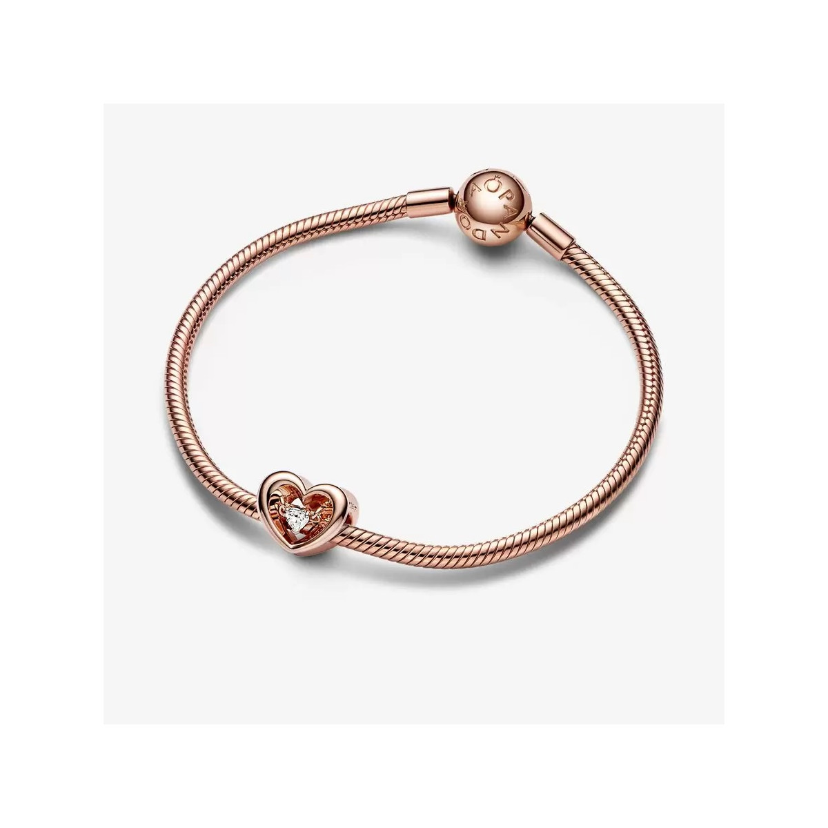 Abalorio Pandora Corazón Radiante y Gema Flotante rosa