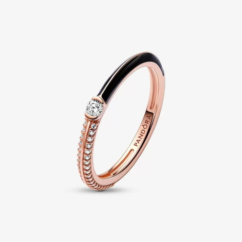 Anillo Pandora Me Rosé Dual Negro y Pavé talla 52