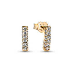 Pendientes Pandora dorados Botón Fila en Pavé