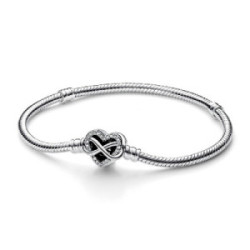 Pulsera Pandora Plata 925Moments Cadena de Serpiente con Cierre Corazón Infinito Brillante 19cm