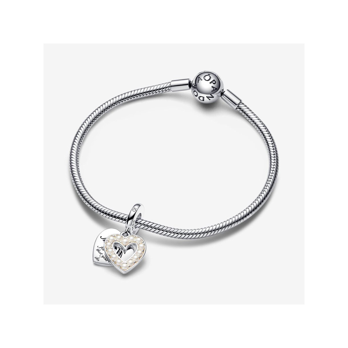 Abalorio Pandora plata 925 Colgante Doble Corazón Blanco Anacarado