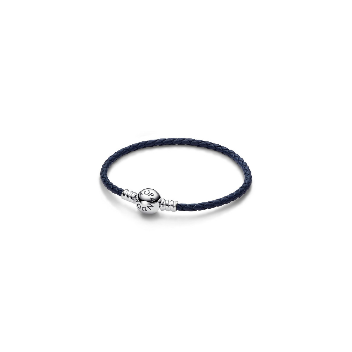 Pulsera Pandora Moments de Cuero Trenzado Azul con Cierre Redondo de plata 925 de 19cm