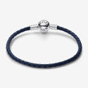 Pulsera Pandora Moments de Cuero Trenzado Azul con Cierre Redondo de plata 925 de 19cm