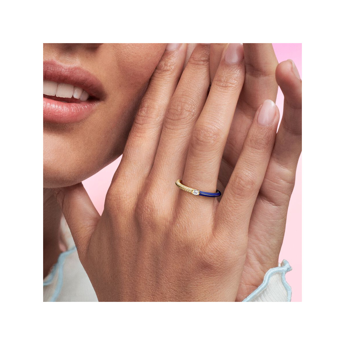 Anillo Dual Azul y Pavé de Pandora ME plata rosa talla 52