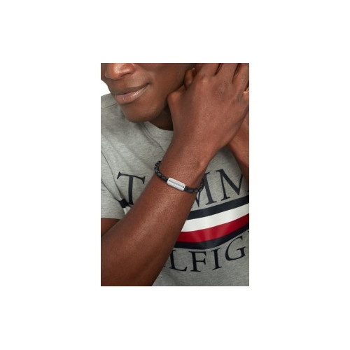 Pulsera Tommy Hilfiger de cuero negro y acero unisex