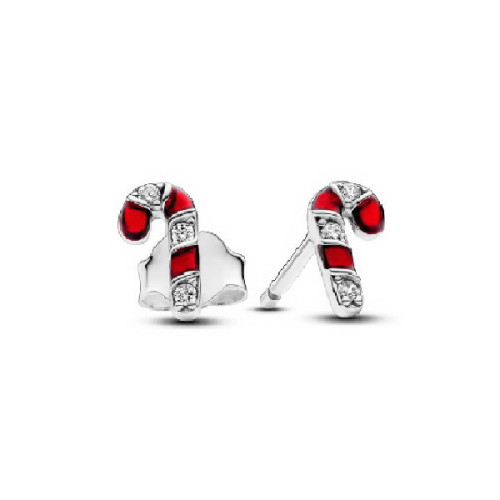 Pendientes Pandora plata 925 Botón Bastón de Caramelo Rojo brillante