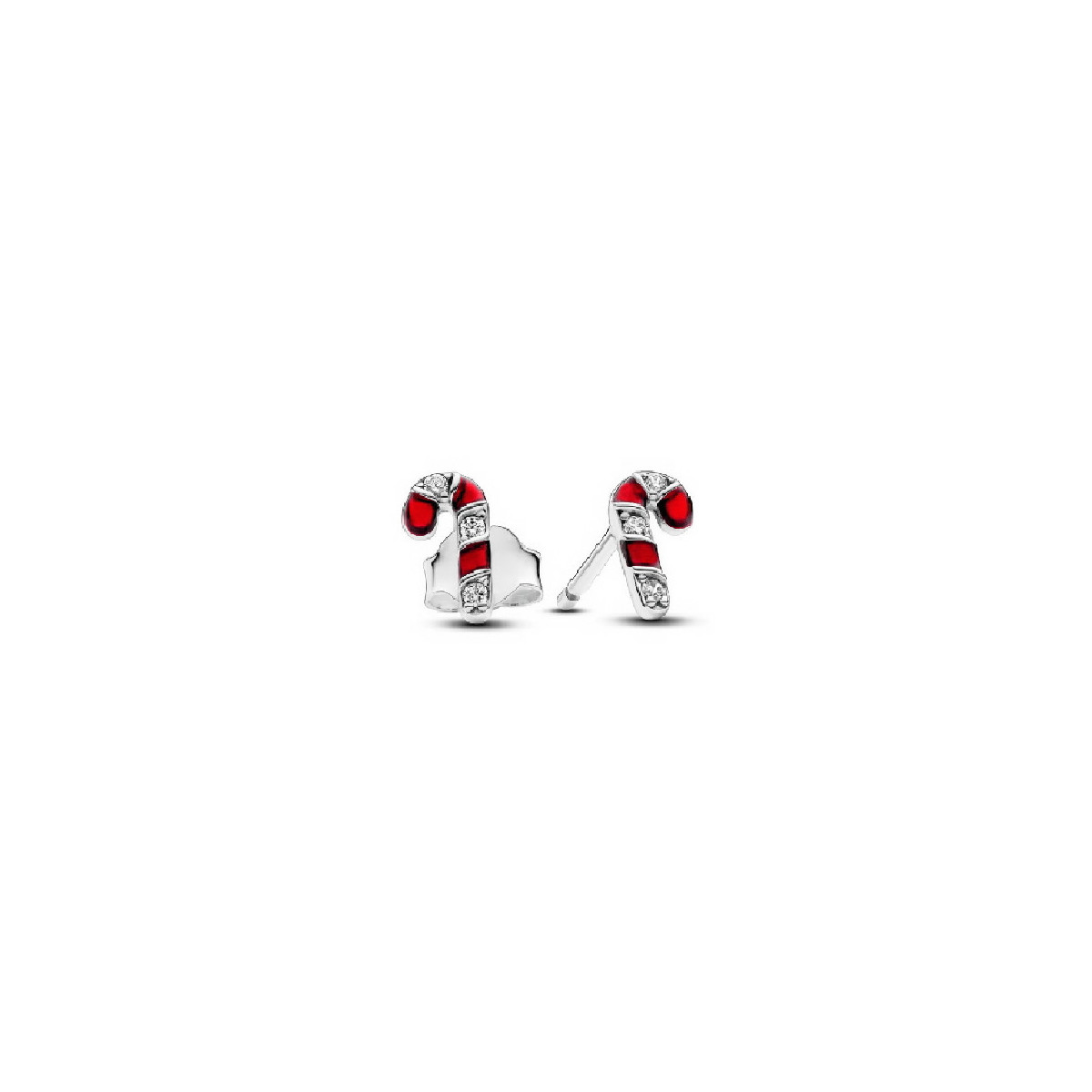 Pendientes Pandora plata 925 Botón Bastón de Caramelo Rojo brillante