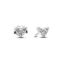 Pendientes Pandora plata 925 de Botón Corazón y Triple Gema