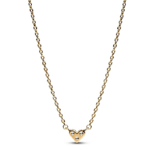 Collar Pandora dorado Corazón triple Gema