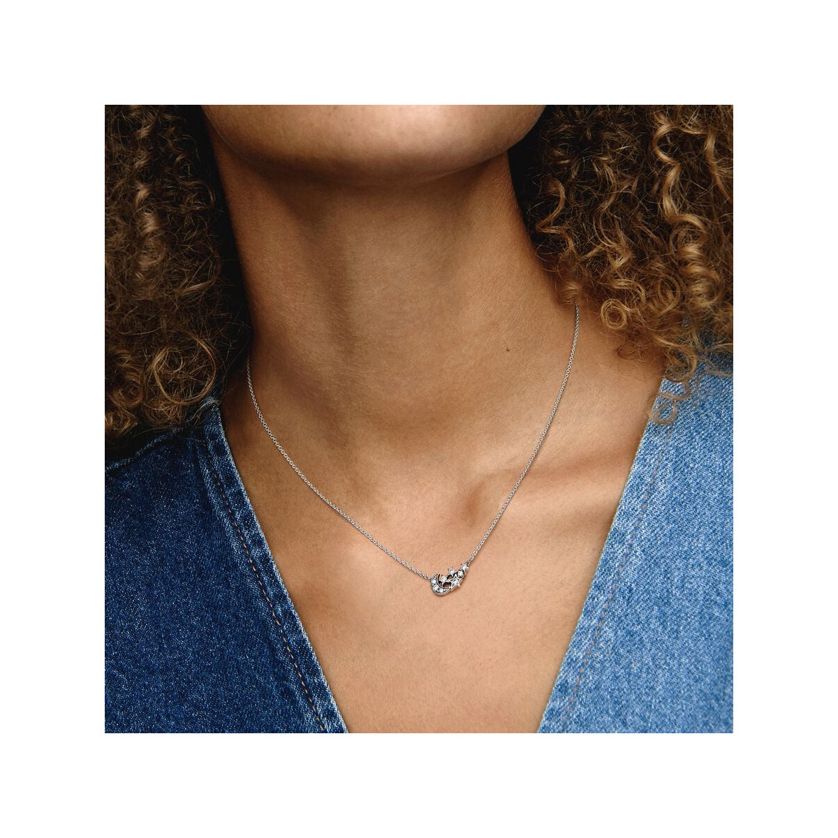 Collar Pandora plata 925 Luna y Estrella Brillantes