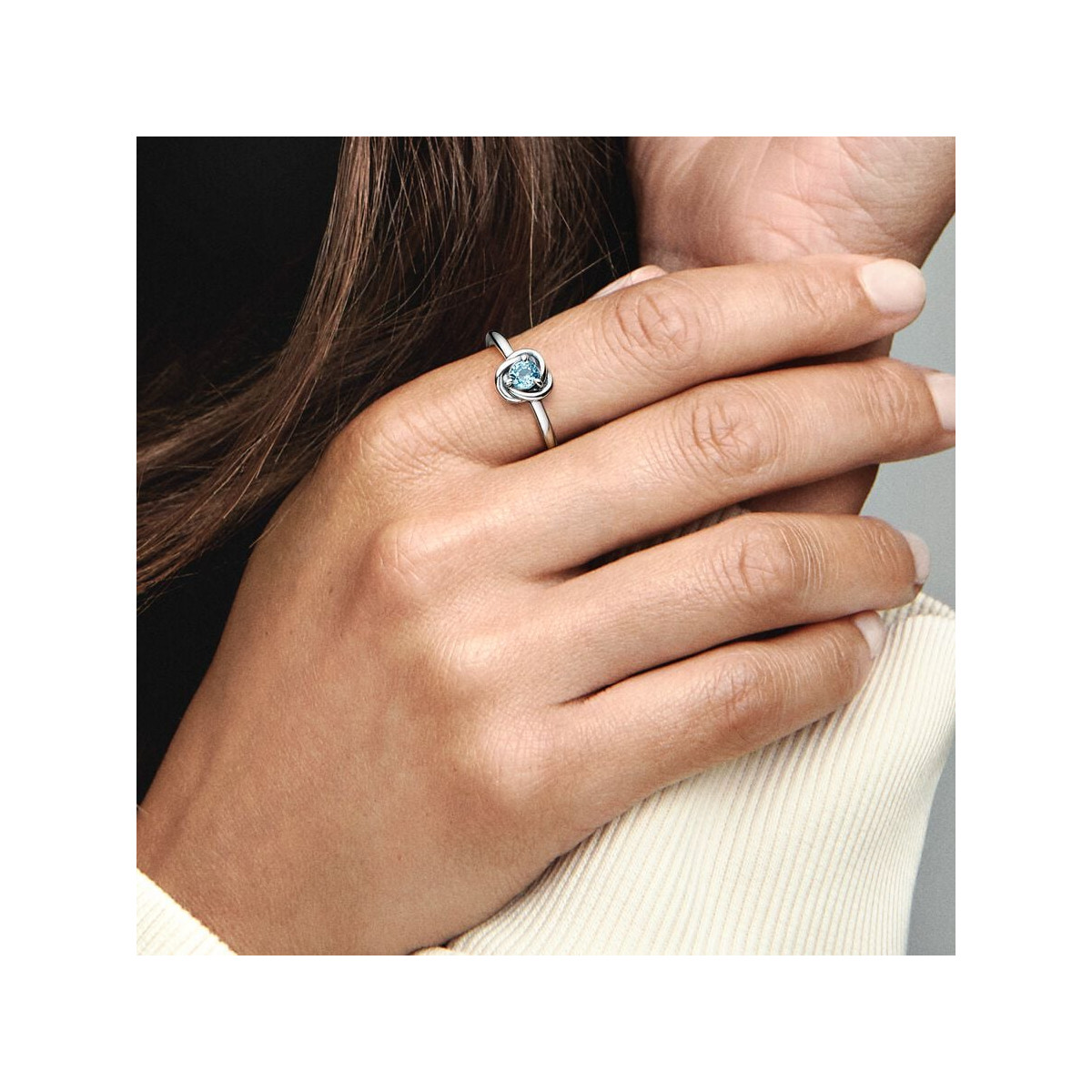 Anillo Pandora plata 925 Círculo Eternity Azul Aguamarina talla 54