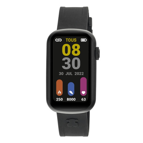 Reloj Tous T-Band smartwatch con correa de nylon y correa de silicona negra.